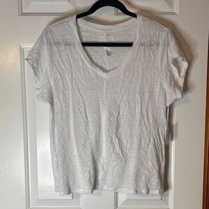 Sigrid Olsen White Short Sleeve V-Neck Linen Tee